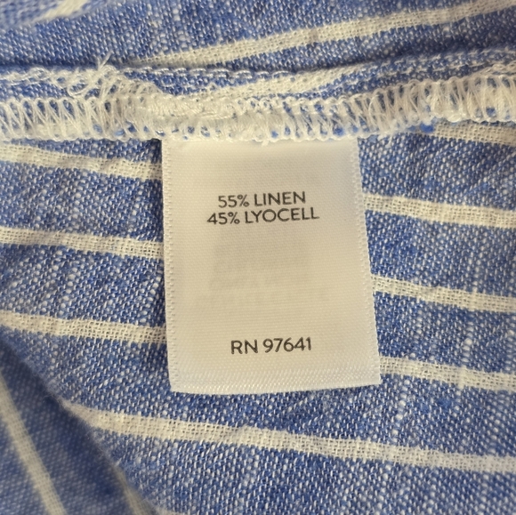 J.Jill Blue White Striped Linen Lyocell Button Front Shirt Maxi Dress Size L - Picture 7 of 9